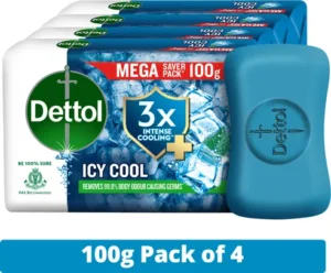 Dettol Icy Cool Bathing Soap Bar with 3xIntense Cooling Protect From 99.9% Body Odour Causing Germs (4x100 g)